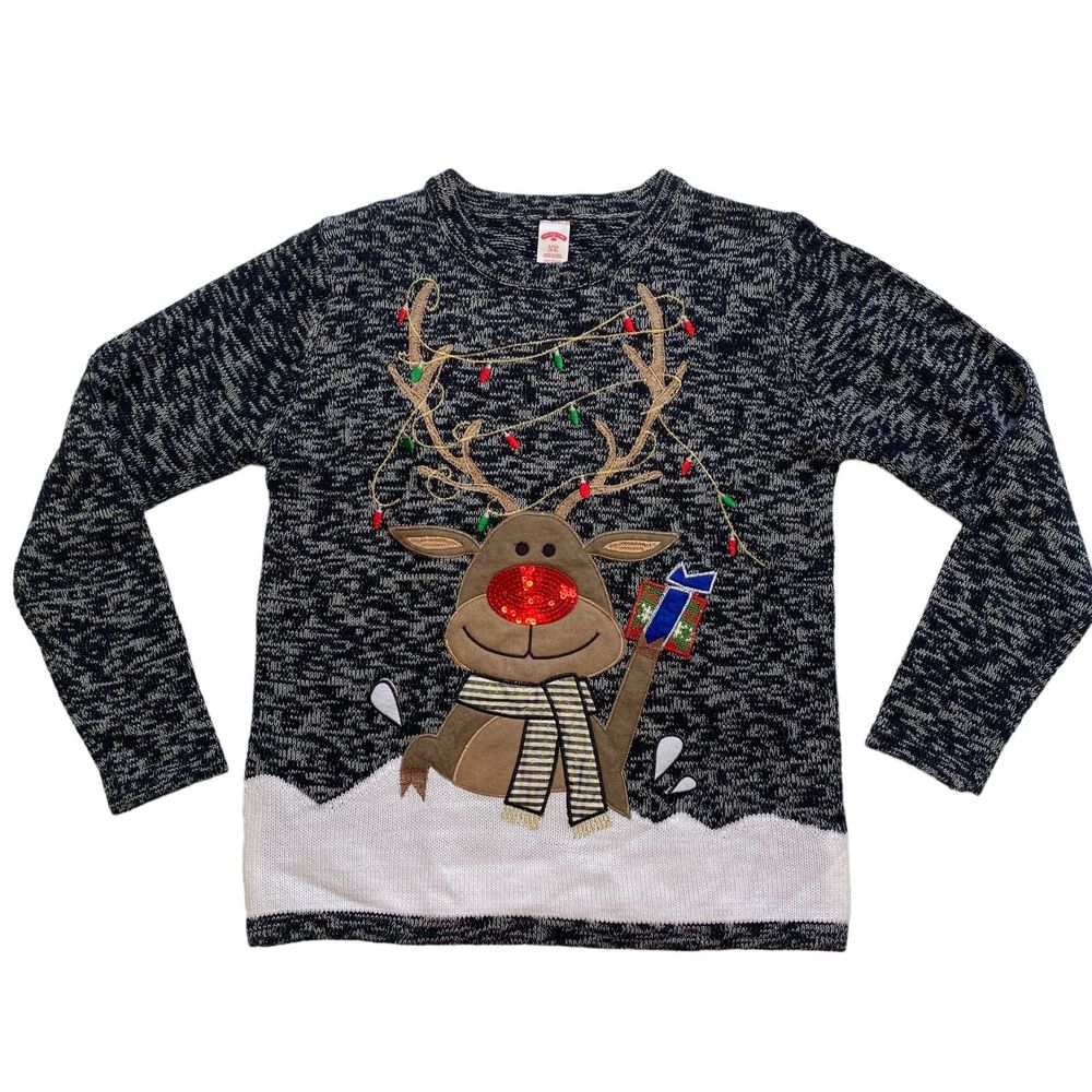 CHRISTMAS woman's size small S reindeer lights ugly tacky holiday party sweater